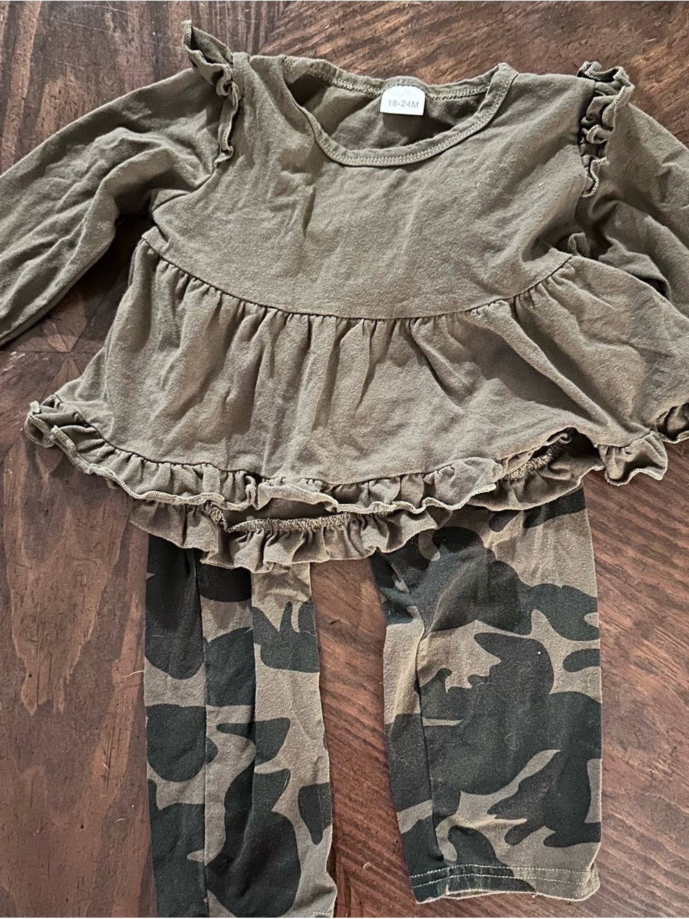 Kids Matching Set - Olive Top & Camo Leggings